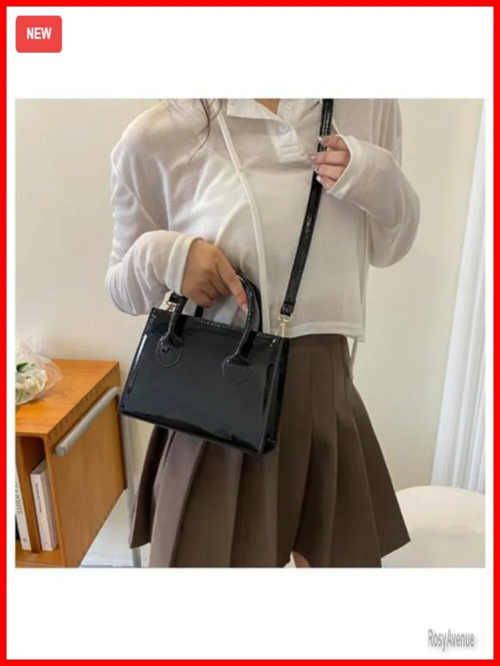 Patent Leather Clutch Purse Mini Shoulder Bag Evening Bag with Adjustable Strap